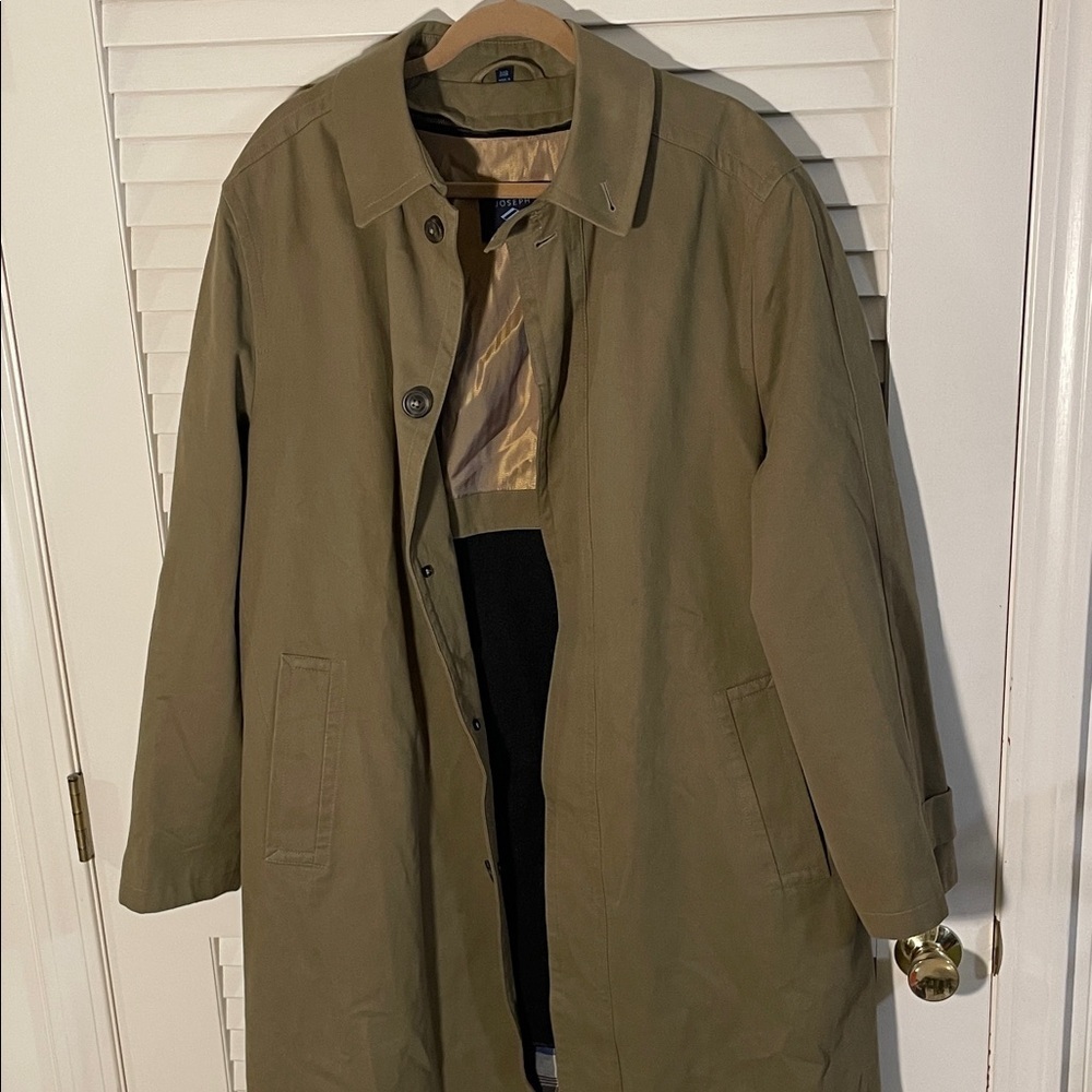 Joseph Abboud Olive Tan Removable Lining Deep Pockets Trench Coat